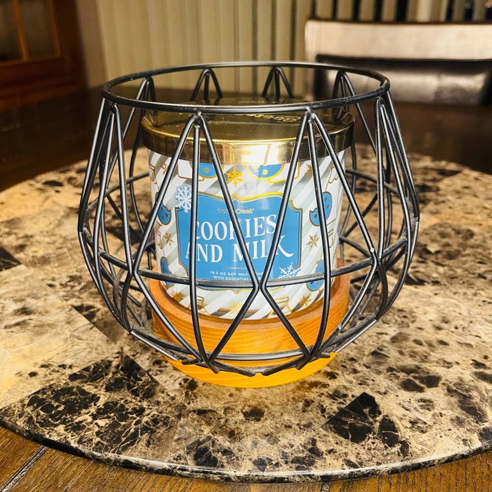 RARE BBW - Geometric Black Metal Candle Holder with Cookies and Milk Candle